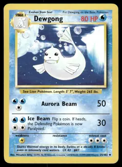 Pokemon Cards Dewgong 25/102 UNLIMITED Base Set WOTC Uncommon LP - Image 1