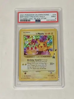 2021 Pokemon Celebrations Birthday Pikachu Holo Black Star #24 Mint PSA 9 Card - Image 1