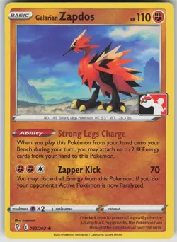 Pokemon TCG Galarian Zapdos Rare Prize Pack Series Cards 082/203 - Image 1