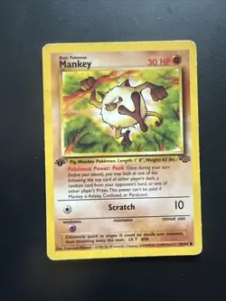 Pokemon Mankey Card 55/64 1st Edition Common HP Jungle Regular English - Image 1