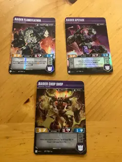 Transformers TCG 3 Cards Siege I & II Flamefeather Apeface Chop Shop - Image 1