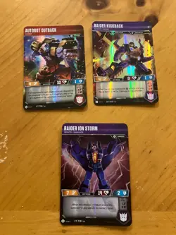 Transformers TCG 3 Cards Siege I & II Titan Masters Outback, Kickback, Ion Storm - Image 1