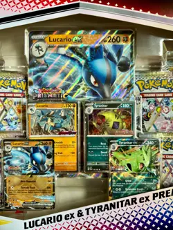 Pokemon TCG Prismatic Evolutions Lucario Ex + Tyranitar Ex Premium Collection - Image 4