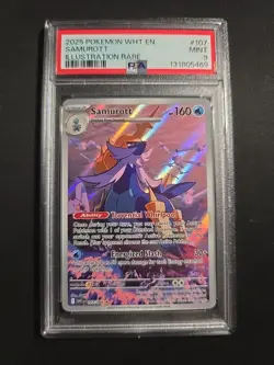Pokemon 2025 White Flare Illustration Rare SAMUROTT #107 PSA 9 Mint - Image 1