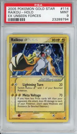 Pokemon Raikou Gold Star EX Unseen Forces Holo Ultra Rare PSA 9 Mint Old Cert - Image 1