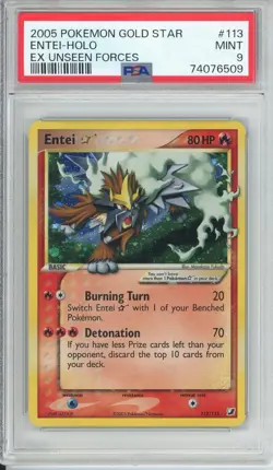 2005 POKEMON EX UNSEEN FORCES GOLD STAR #113 ENTEI-HOLO PSA 9 740 - Image 1