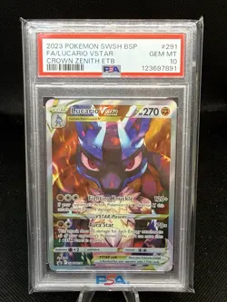 Pokemon Lucario VSTAR Crown Zenith ETB Full Art Promo SWSH291 PSA 10 Gem Mint - Image 1