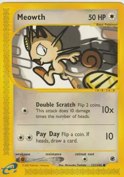 🙀 MEOWTH 121/165 | 2002 Pokemon Expedition Base | Non-Holo NM | Vintage WOTC - Image 1