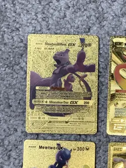 Set of 4 Mewtwo&Mew GX Tag Team & Mewtwo EX,GX Gold Foil Fan Art Collector Card - Image 2