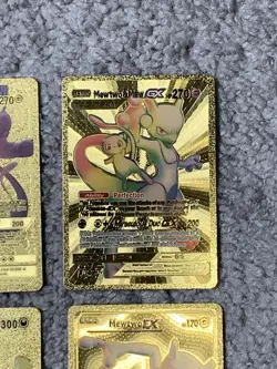 Set of 4 Mewtwo&Mew GX Tag Team & Mewtwo EX,GX Gold Foil Fan Art Collector Card - Image 3