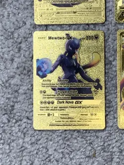 Set of 4 Mewtwo&Mew GX Tag Team & Mewtwo EX,GX Gold Foil Fan Art Collector Card - Image 4