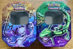 2012 Pokemon TCG Legendary Ex Tins Lot of 2 - Rayquaza and Mewtwo EMPTY NO CARDS - Image 1