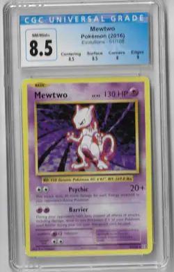 Mewtwo Non-Holo Rare 51/108 XY Evolutions NM/Mint+ CGC 8.5 Pokemon Card 2016 - Image 1