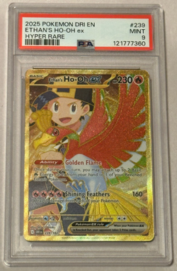 Ethan's Ho-Oh EX Gold Hyper Rare 239/182 Destined Rivals Pokemon Card PSA Mint 9 - Image 1