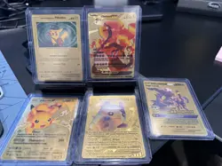5 Card Lot Pokemon Charizard, Pikachu, Morpeko, Tag Team - Gold Foil, Fan Art - Image 1