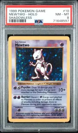 Pokemon Mewtwo 1999 Base Set Shadowless Holo Rare #10 PSA 8 NM-MT - Image 1