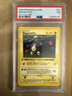 Magnemite 53/102 Pokemon 1st Edition Shadowless Base Set PSA 7 - Image 1
