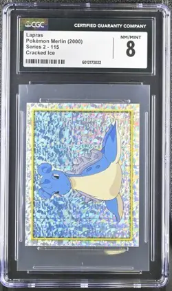 CGC NM/M 8 - Lapras - 115 - 2000 Pokemon Merlin Series 2 Sticker - Cracked Ice - Image 1