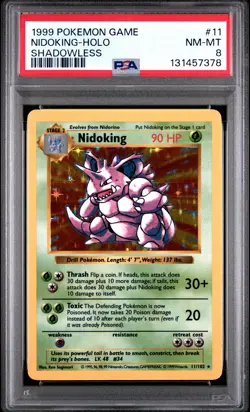 1999 POKEMON BASE SET SHADOWLESS #11 NIDOKING-HOLO PSA 8 - Image 1