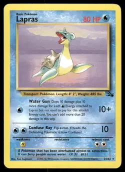 Pokemon Cards Lapras 25/62 UNLIMITED Fossil WOTC Rare NM - Image 1