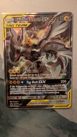 Pokemon TCG Pikachu And Zekrom GX Promo SM168 Tag Team Full Art Holo LP - Image 1
