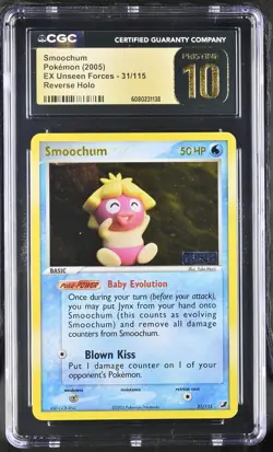 CGC 10 PRISTINE Smoochum EX Unseen Forces 31/115 Reverse Holo Stamped Pokemon - Image 1