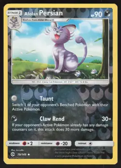 Alolan Persian 79/149 Reverse Holo Pokemon TCG SM Base Set LP - Image 1