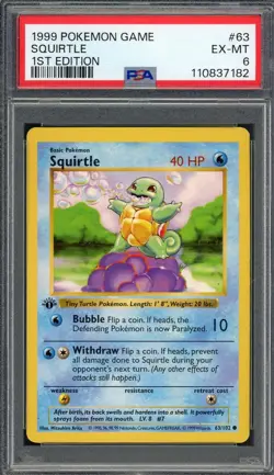 PSA 6 Squirtle (1st Ed.) Base Set 63/102 Pokemon Card B13 - Image 1