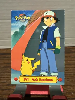 Topps Series 1 1999 TV Animation Ed ASH KETCHUM TV1 Pokemon Character Card - Image 1