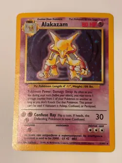 Alakazam 1/102 Rare Holo Pokemon Card WOTC Base Set MP - w/ Free Abra + Kadabra - Image 1
