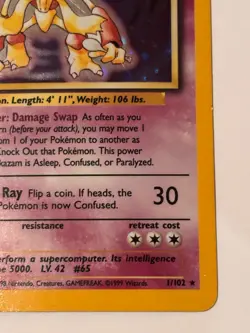 Alakazam 1/102 Rare Holo Pokemon Card WOTC Base Set MP - w/ Free Abra + Kadabra - Image 5