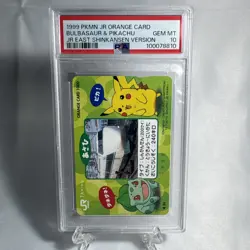 1999 Pokemon Jr Orange Card Bulbasaur & Pikachu East Shinkansen Version PSA 10 - Image 1