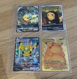 4x Pokemon Tcgp Custom Art PTCGP Fan Gift Cards Bundle Lot - Gold Pikachu Mona - Image 1