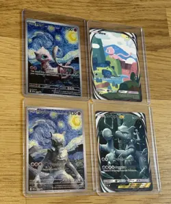 4x Pokemon Tcgp Lot PTCGP Van Gogh Custom Fan Art Gift Cards - Mew & Mewtwo - Image 1