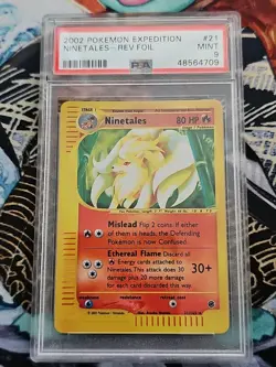 2002 Pokemon Expedition Base Set Reverse Holo Ninetales #21 21/165 Graded PSA 9 - Image 1