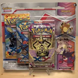 Pokemon TCG: XY PHANTOM FORCES, FURIOUS FISTS, FLASHFIRE 3 Pack Blister + Pin - Image 1