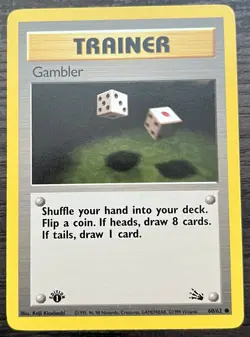 1st Edition Gambler 60/62 Regular Trainer WoTC Pokemon TCG Fossil MINT - Image 1