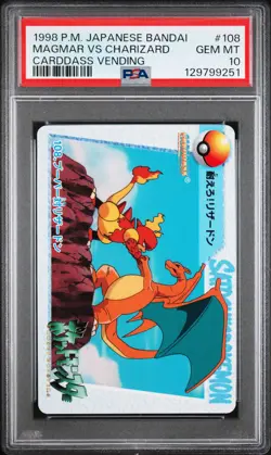 1998 POKEMON JPN BANDAI CARDDASS VENDING #108 MAGMAR VS CHARIZARD PSA 10 - Image 1