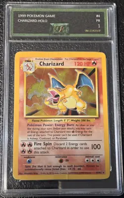 1999 Pokemon Base Set Charizard Holo #4 Graded 1 Poor EJE 100% Authentic - Image 1