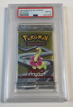 Pokemon TCG 2000 NEO GENESIS SEALED BOOSTER PACK PSA 8 NM-MT MEGANIUM - Image 1
