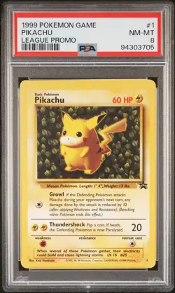 1999 POKEMON LEAGUE PROMO #1 PIKACHU PSA 8 - Image 1