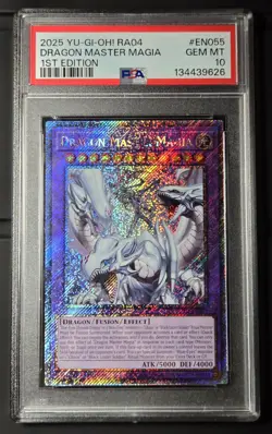 2025 YU-GI-OH! QUARTER CENTURY STAMPEDE Dragon Master Magia RA04-EN055 PSA 10 - Image 1