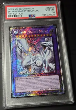 2025 YU-GI-OH! QUARTER CENTURY STAMPEDE Dragon Master Magia RA04-EN055 PSA 10 - Image 2