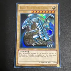 Vintage 1996 Yugioh Blue-Eyes White Dragon SDBE-EN001 Holo Card 1st Edition #1 - Image 1