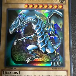 Vintage 1996 Yugioh Blue-Eyes White Dragon SDBE-EN001 Holo Card 1st Edition #1 - Image 2