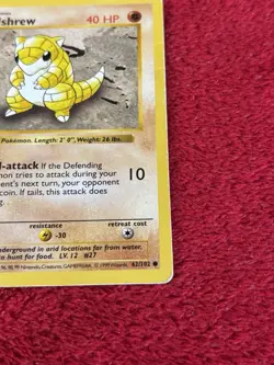 Sandshrew 062/102 Base Set (Shadowless) Regular 1st Edition Wotc Pokemon Played - Image 4