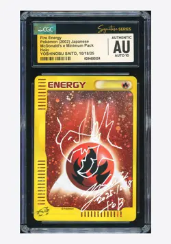 Pokemon CGC AUTH AUTO 10 Fire Energy Holo Yoshinobu Saito 2002 McDonald's JPN - Image 1