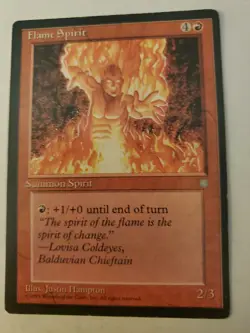 MTG Magic The Gathering Card Flame Spirit Summon Spirit Red Ice Age 1995 - Image 1