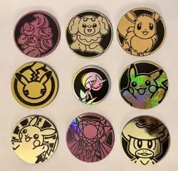 Lot of 9 Official Pokemon TCG Coins (Celebrations, Eevee, Pikachu) NO DUPLICATES - Image 1