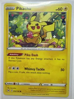 Pikachu 052/196 NM Non Holo Foil Adorable Heart Art Lost Origin Pokemon Card! - Image 1